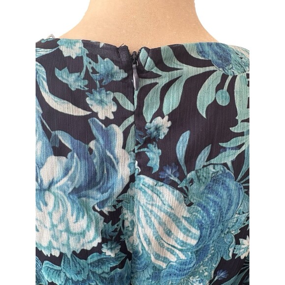 L'Atiste by Amy Layered Ruffle Tiered Dress Blue Floral Women's 1X Sheer Sleeves - Picture 15 of 16